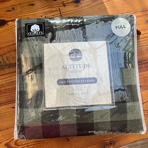 ALTITUDE HOME Green Buffalo Check Flannel Full Sheet Set NWT NEW